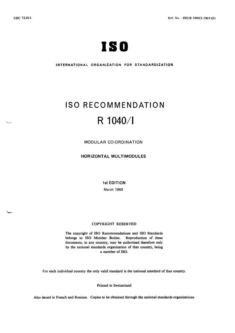 ISO/R 1040-1:1969 - Title missing - Legacy paper document
Released:1/1/1969