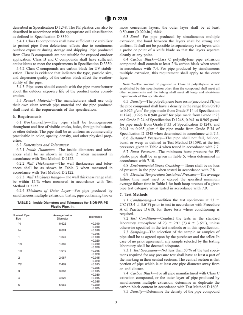 ASTM D2239-99 - Standard Specification for Polyethylene (PE) Plastic Pipe (SIDR-PR) Based on Controlled Inside Diameter