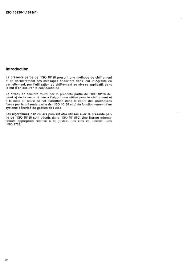 ISO 10126-1:1991 ISO 10126-1:1991 - Banque -- Procédures de chiffrement de messages (service aux entreprises) - Page 4 preview