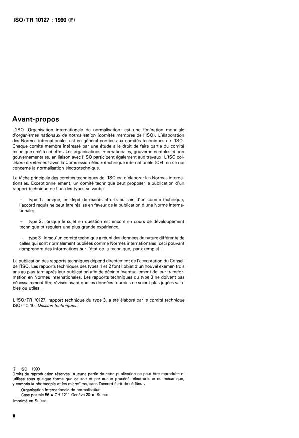 ISO/TR 10127:1990 ISO/TR 10127:1990 - Conception assistée par ordinateur (CAO) -- L'ordinateur comme outil de préparation des dessins de construction - Page 2 preview