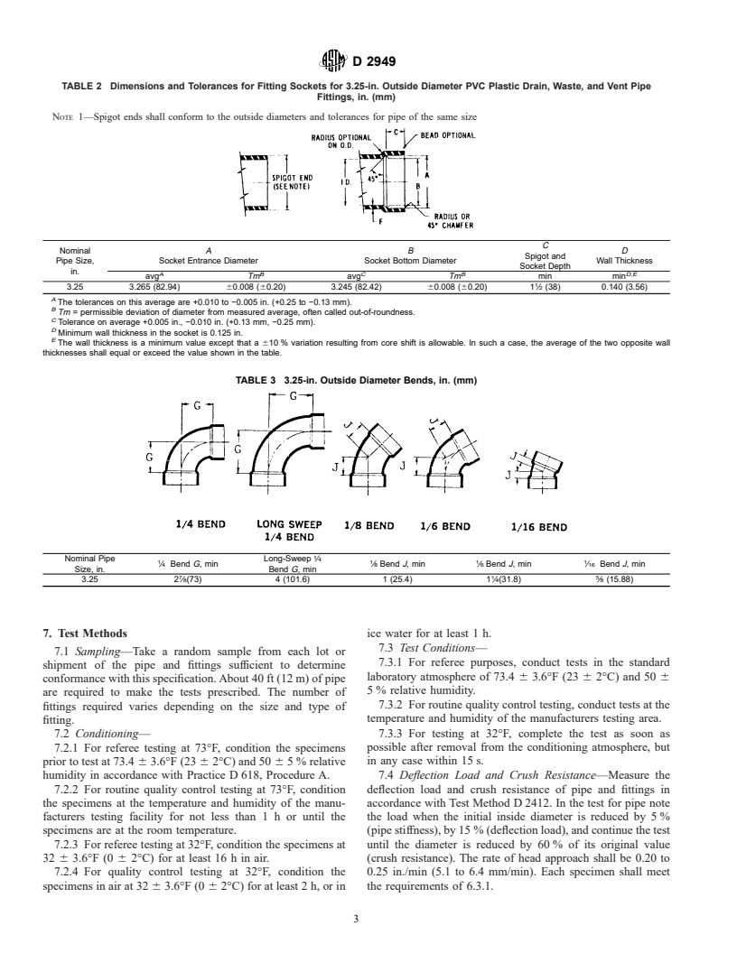 ASTM D2949-01 - Standard Specification for 3.25-in. Outside Diameter Poly(Vinyl Chloride) (PVC) Plastic Drain, Waste, and Vent Pipe and Fittings