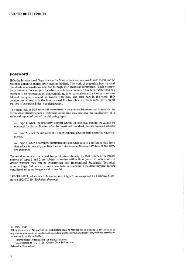 ISO/TR 10127:1990 ISO/TR 10127:1990 - Computer-Aided Design (CAD) Technique -- Use of computers for the preparation of construction drawings - Page 2 preview