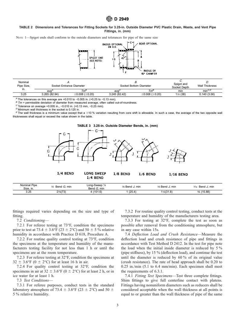 ASTM D2949-00 - Standard Specification for 3.25-in. Outside Diameter Poly(Vinyl Chloride) (PVC) Plastic Drain, Waste, and Vent Pipe and Fittings