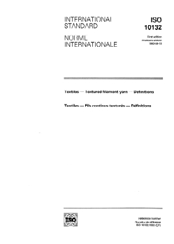 ISO 10132:1993 - Textiles — Textured filament yarn — Definitions
Released:6/10/1993 - Page 1 preview