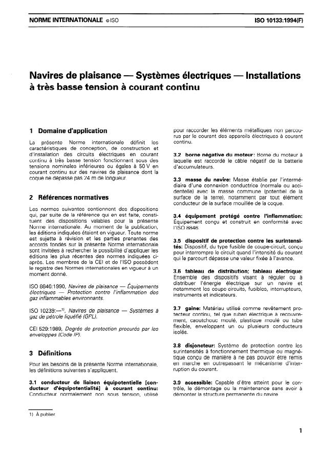 ISO 10133:1994 - Navires de plaisance -- Systemes électriques -- Installations a tres basse tension a courant continu