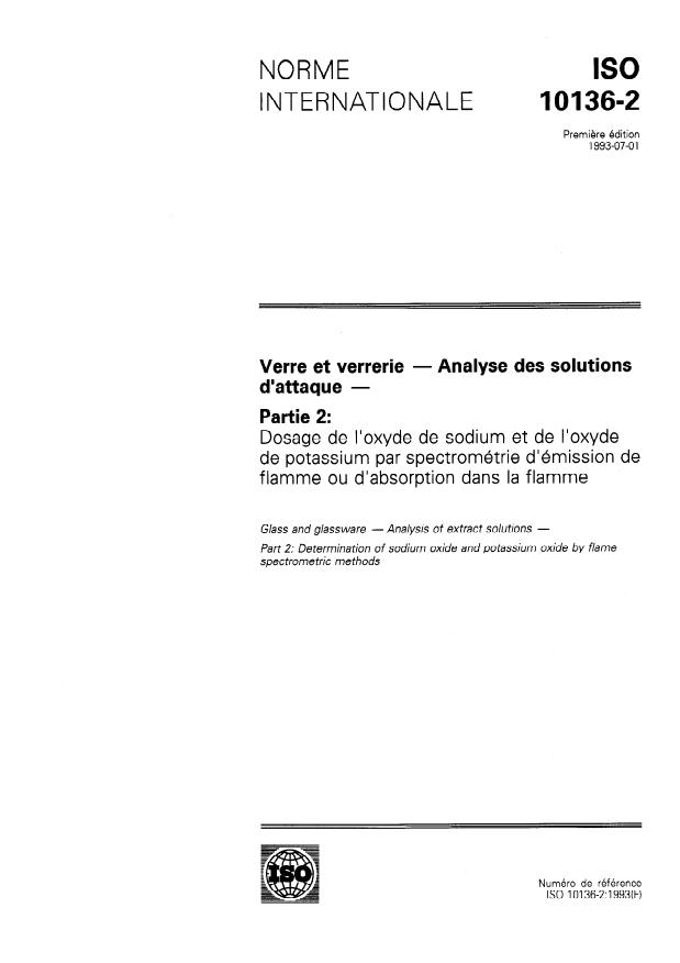 ISO 10136-2:1993 - Verre et verrerie -- Analyse des solutions d'attaque