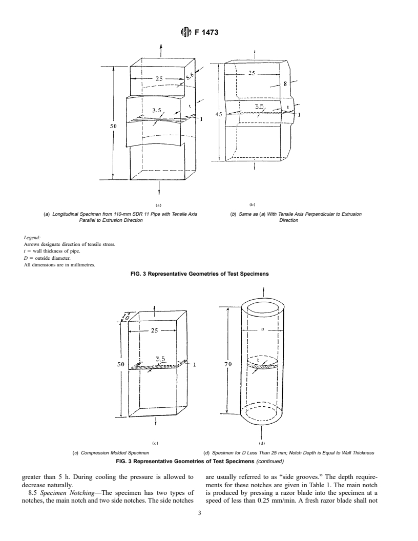 ASTM F1473-97e1 - Standard Test Method for Notch Tensile Test to Measure the Resistance to Slow Crack Growth of Polyethylene Pipes and Resins