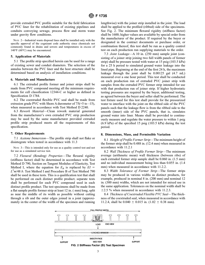 ASTM F1735-96 - Standard Specification for Poly (Vinyl Chloride) (PVC) Profile Strip for PVC Liners for Rehabilitation of Existing Man-Entry Sewers and Conduits