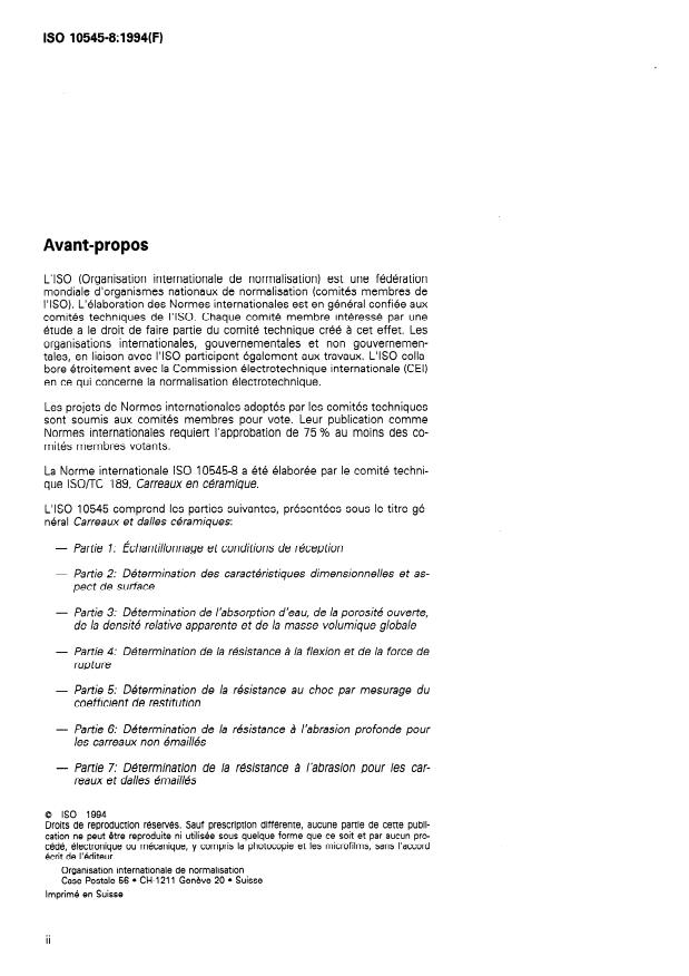 ISO 10545-8:1994 ISO 10545-8:1994 - Carreaux et dalles céramiques - Page 2 preview