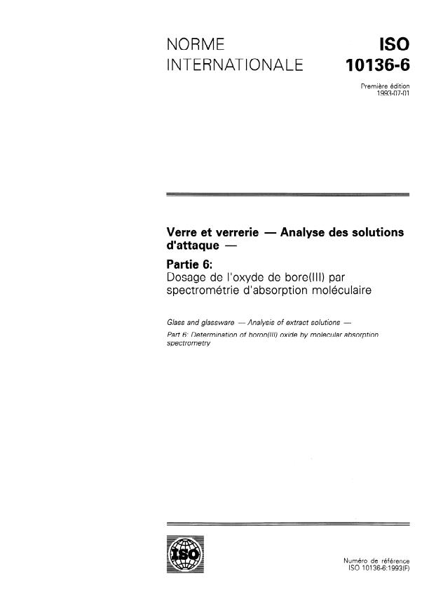 ISO 10136-6:1993 - Verre et verrerie -- Analyse des solutions d'attaque