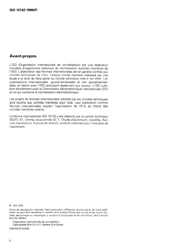 ISO 10142:1996 ISO 10142:1996 - Produits carbonés utilisés pour la production de l'aluminium -- Coke calciné -- Détermination de la stabilité du grain par broyeur a billes oscillant - Page 2 preview