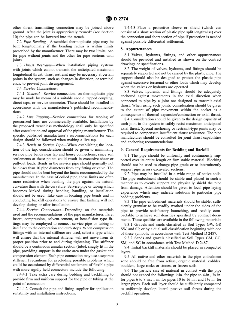 ASTM D2774-94 - Standard Practice for Underground Installation of Thermoplastic Pressure Piping