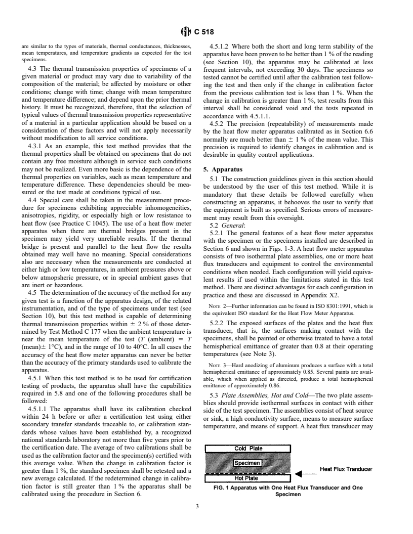 ASTM C518-98 - Standard Test Method for Steady-State Thermal Transmission Properties by Means of the Heat Flow Meter Apparatus