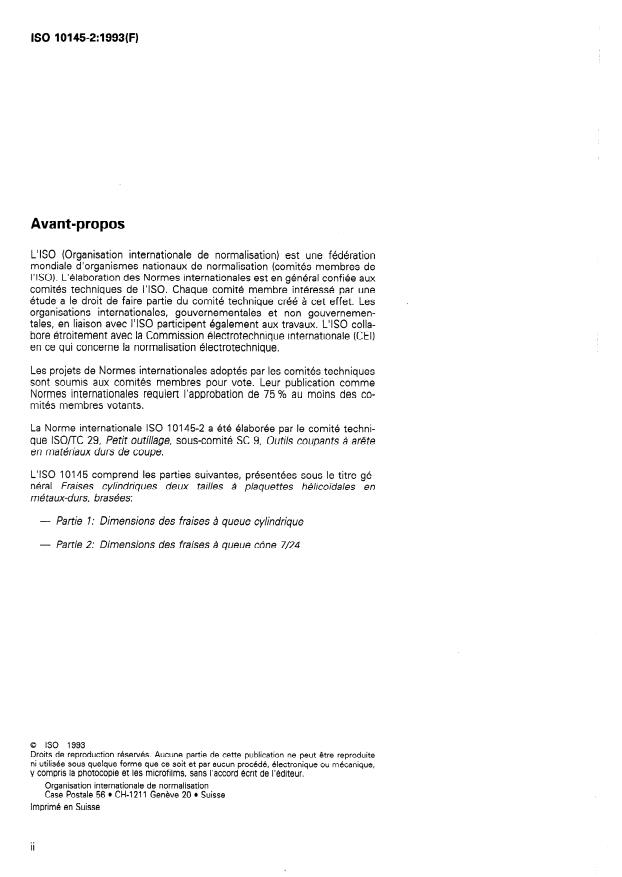 ISO 10145-2:1993 ISO 10145-2:1993 - Fraises cylindriques deux tailles a plaquettes hélicoidales en métaux-durs, brasées - Page 2 preview