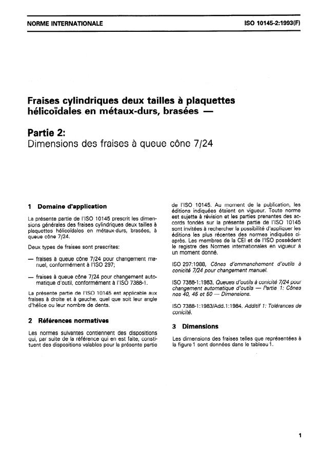 ISO 10145-2:1993 - Fraises cylindriques deux tailles a plaquettes hélicoidales en métaux-durs, brasées