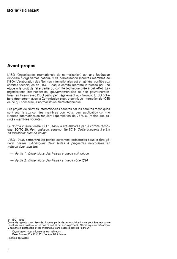 ISO 10145-2:1993 ISO 10145-2:1993 - Fraises cylindriques deux tailles a plaquettes hélicoidales en métaux-durs, brasées - Page 2 preview