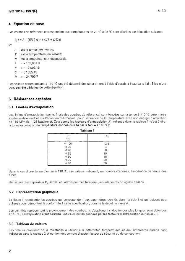ISO 10146:1997 ISO 10146:1997 - Tubes en polyéthylene réticulé (PE-X) -- Influence du temps et de la température sur la résistance espérée - Page 4 preview