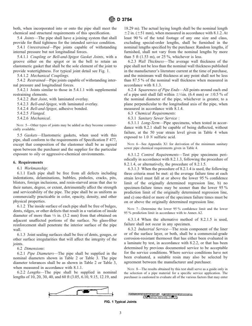 ASTM D3754-96 - Standard Specification for "Fiberglass" (Glass-Fiber-Reinforced Thermosetting-Resin) Sewer and Industrial Pressure Pipe