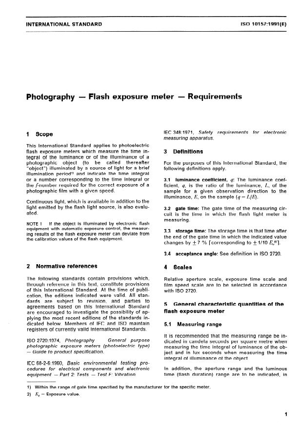 ISO 10157:1991 - Photography -- Flash exposure meter -- Requirements