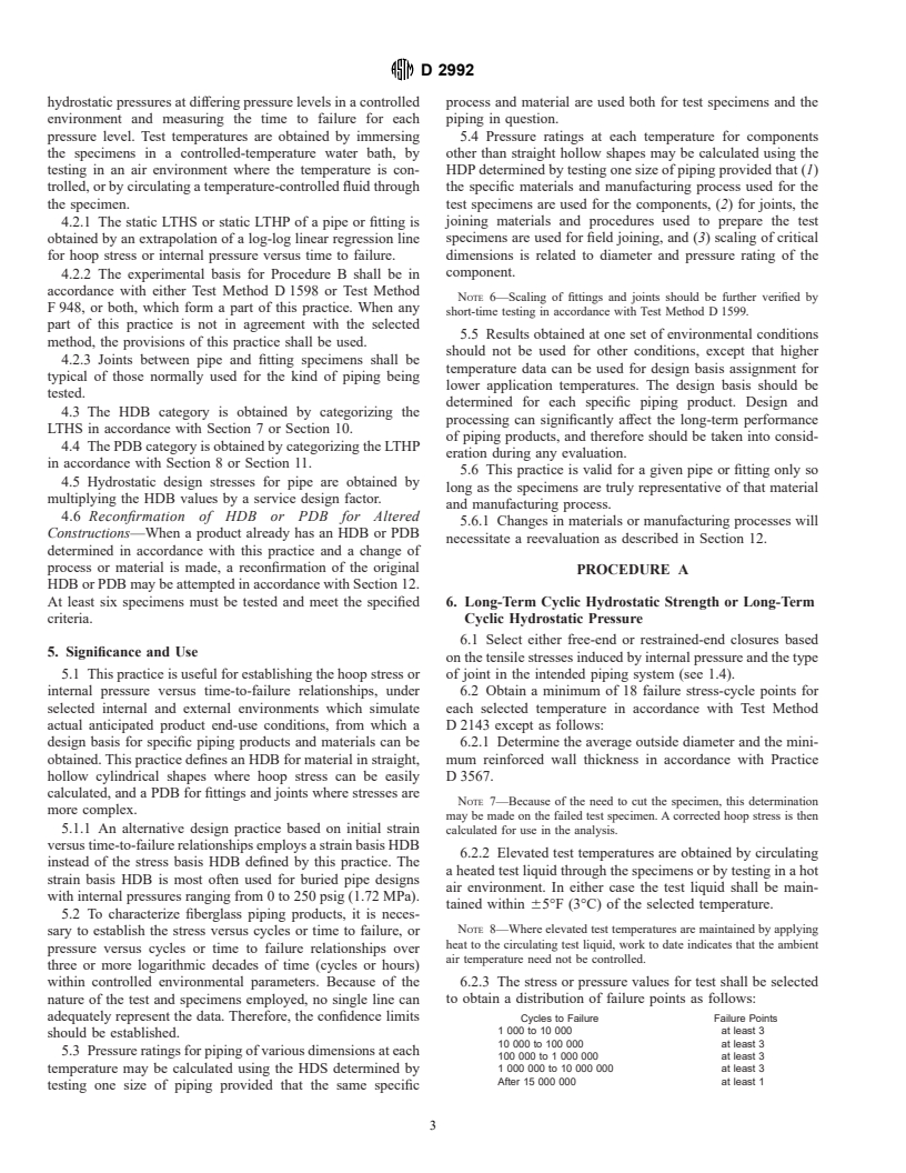 ASTM D2992-96e1 - Standard Practice for Obtaining Hydrostatic or Pressure Design Basis for "Fiberglass" (Glass-Fiber-Reinforced Thermosetting-Resin) Pipe and Fittings