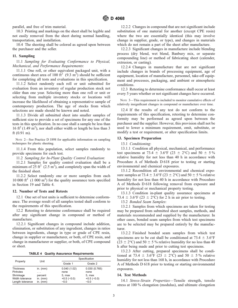 ASTM D4068-99 - Standard Specification for Chlorinated Polyethylene (CPE) Sheeting for Concealed Water-Containment Membrane