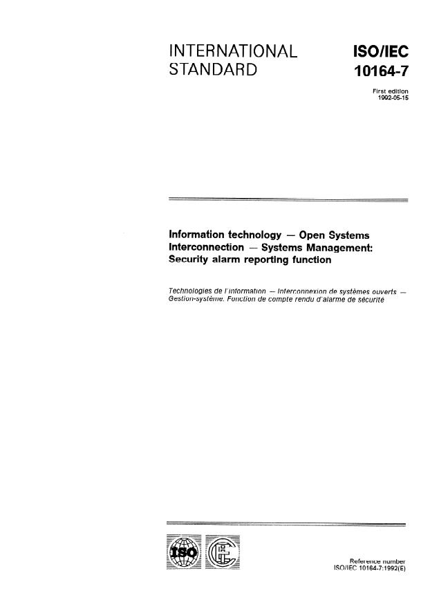 ISO/IEC 10164-7:1992 - Information technology -- Open Systems Interconnection -- Systems Management: Security alarm reporting function