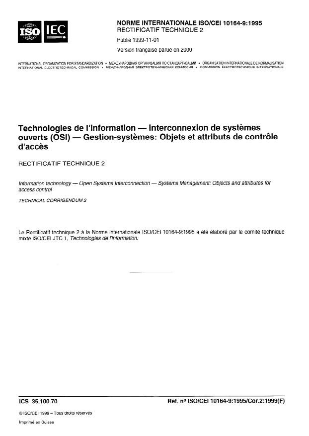 ISO/IEC 10164-9:1995 ISO/IEC 10164-9:1995 - Technologies de l'information -- Interconnexion de systemes ouverts (OSI) -- Gestion-systemes: Objets et attributs de contrôle d'acces - Page 1 preview