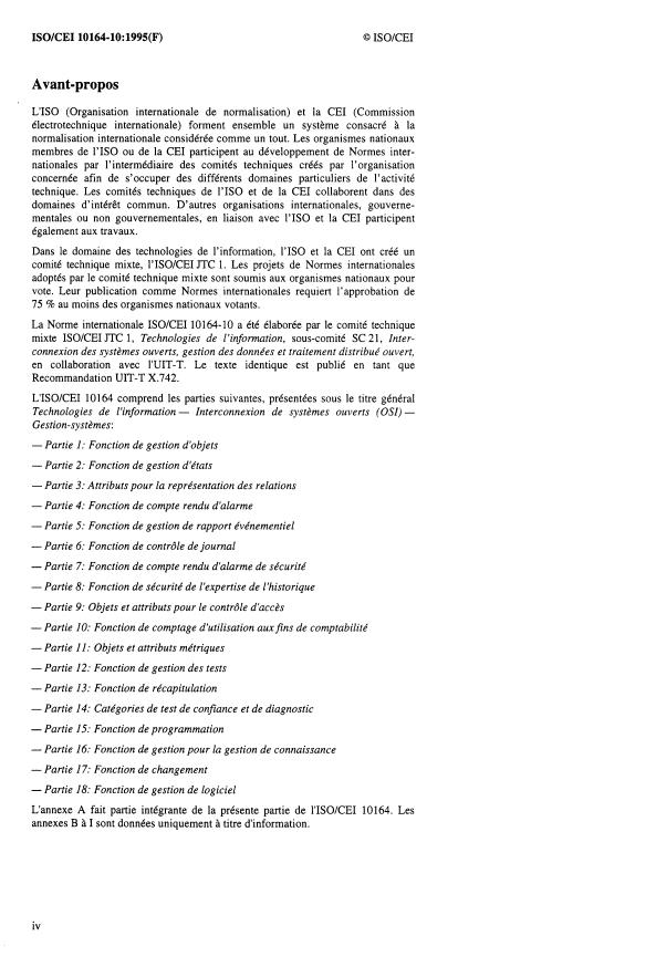 ISO/IEC 10164-10:1995 ISO/IEC 10164-10:1995 - Technologies de l'information -- Interconnexion de systemes ouverts (OSI) -- Gestion-systemes: Fonction de comptage d'utilisation aux fins de comptabilité - Page 4 preview