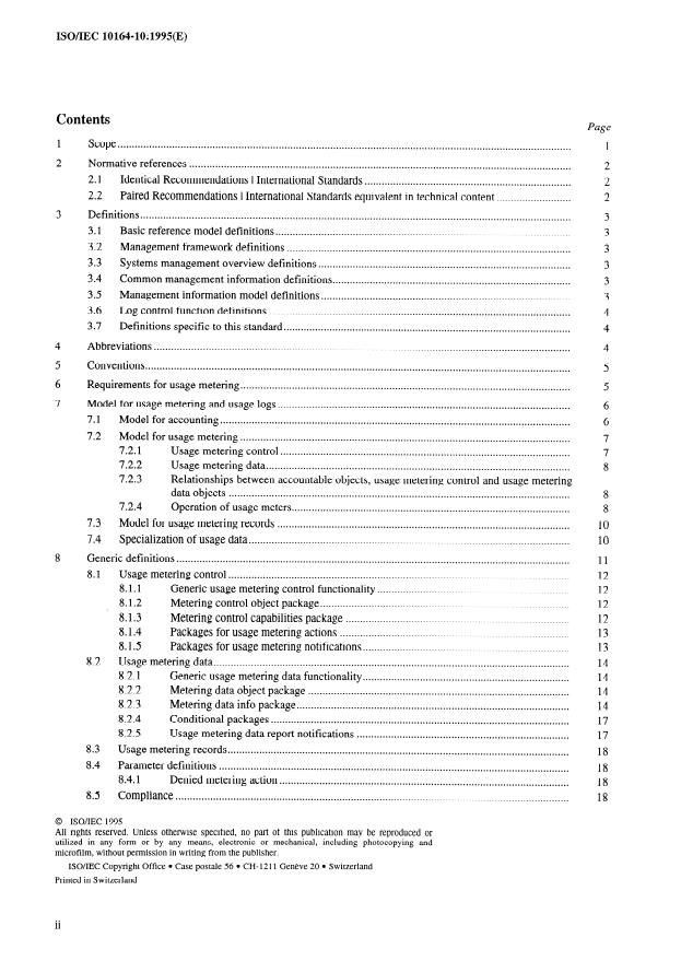 ISO/IEC 10164-10:1995 ISO/IEC 10164-10:1995 - Information technology -- Open Systems Interconnection -- Systems Management: Usage metering function for accounting purposes - Page 2 preview