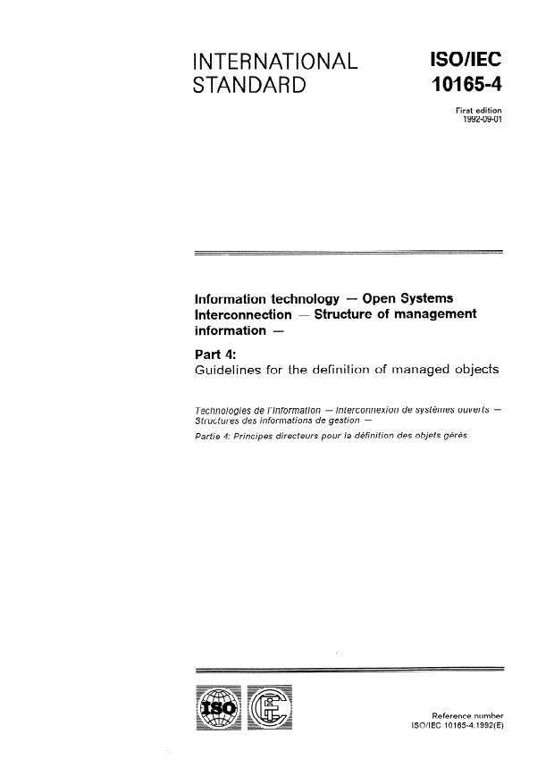 ISO/IEC 10165-4:1992 - Information technology -- Open Systems Interconnection -- Structure of management information