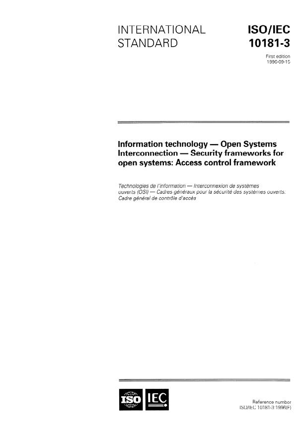 ISO/IEC 10181-3:1996 - Information technology -- Open Systems Interconnection -- Security frameworks for open systems: Access control framework