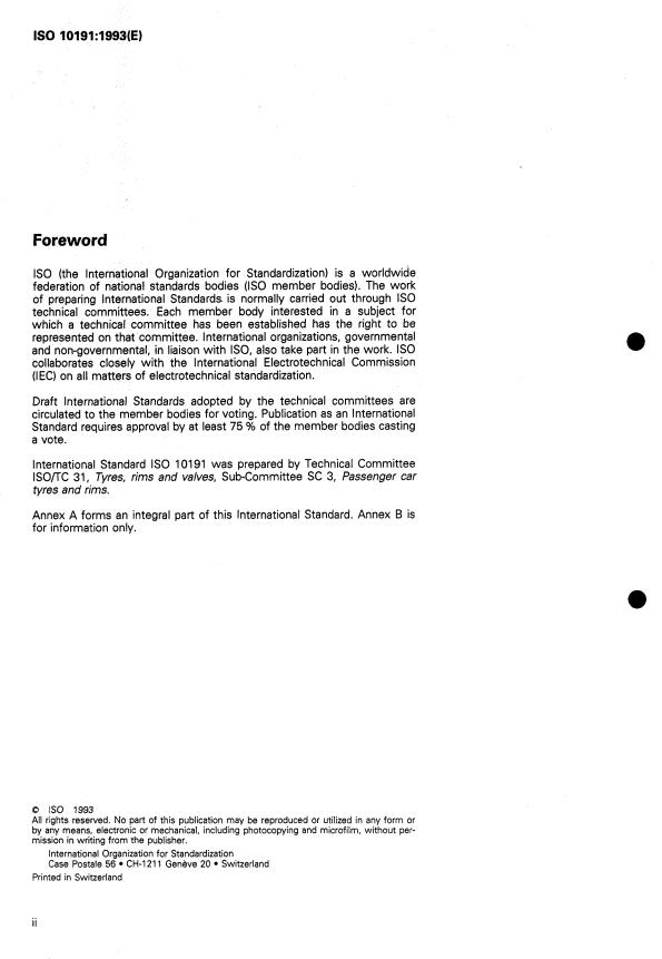 ISO 10191:1993 ISO 10191:1993 - Passenger car tyres -- Verifying tyre capabilities -- Laboratory test methods - Page 2 preview