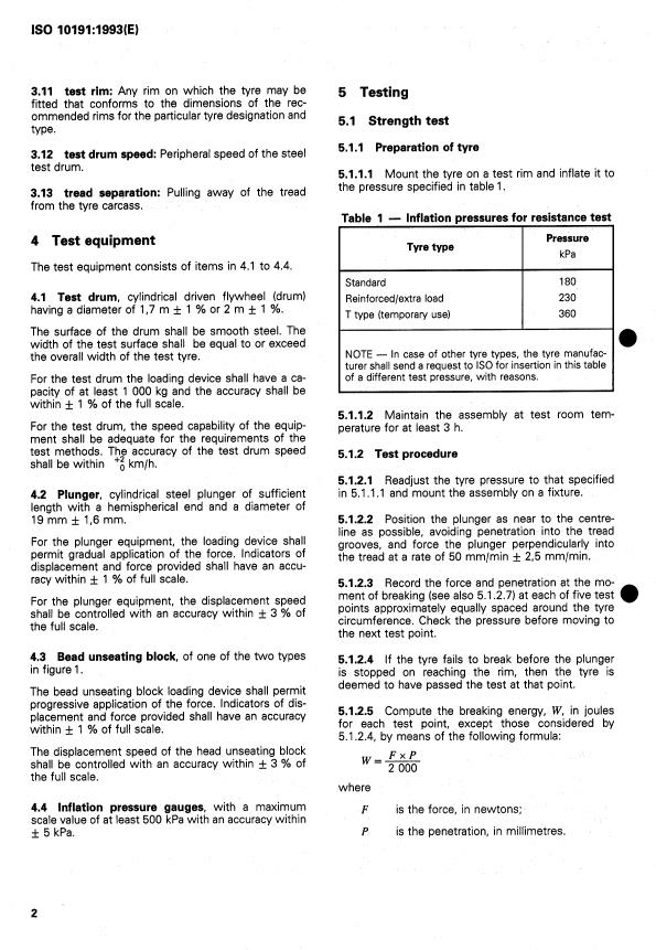 ISO 10191:1993 ISO 10191:1993 - Passenger car tyres -- Verifying tyre capabilities -- Laboratory test methods - Page 4 preview