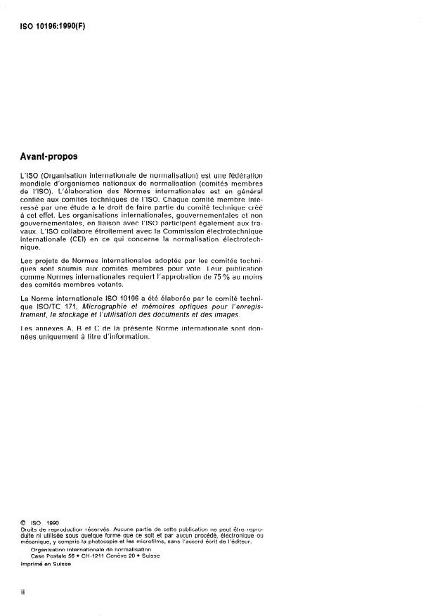 ISO 10196:1990 ISO 10196:1990 - Micrographie -- Recommandations pour la création des documents originaux - Page 2 preview