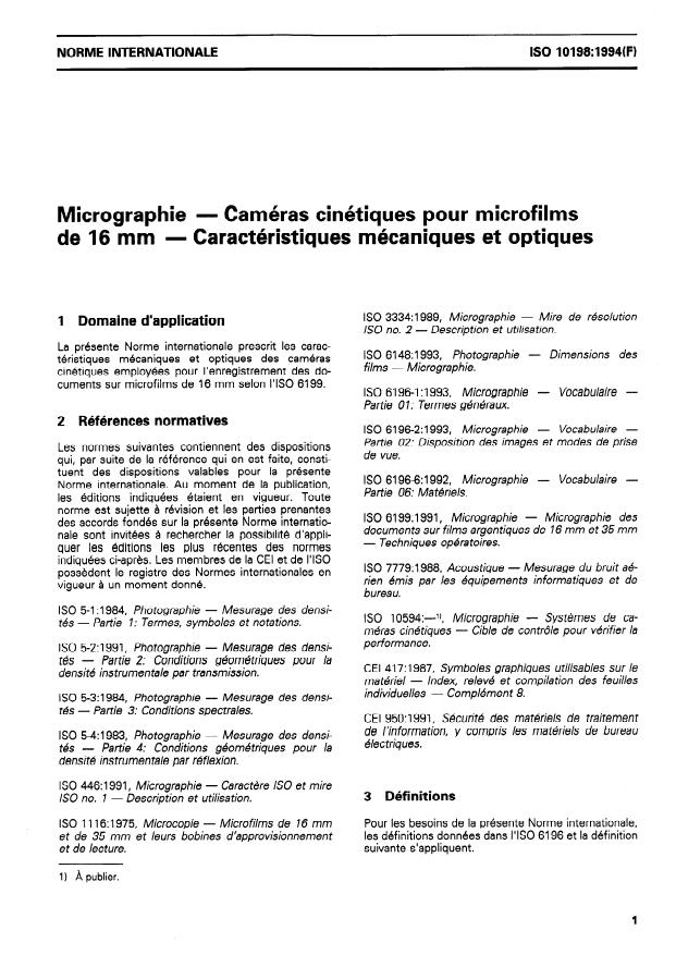 ISO 10198:1994 - Micrographie -- Caméras cinétiques pour microfilms de 16 mm -- Caractéristiques mécaniques et optiques