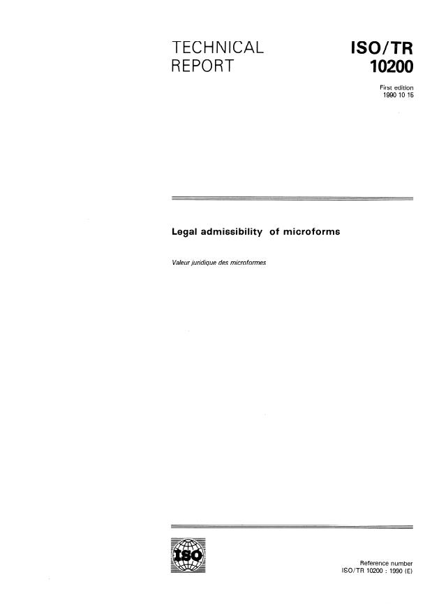 ISO/TR 10200:1990 - Legal admissibility of microforms