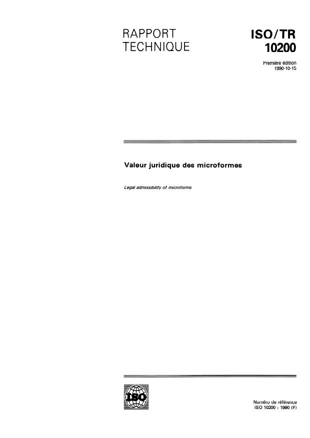 ISO/TR 10200:1990 - Valeur juridique des microformes