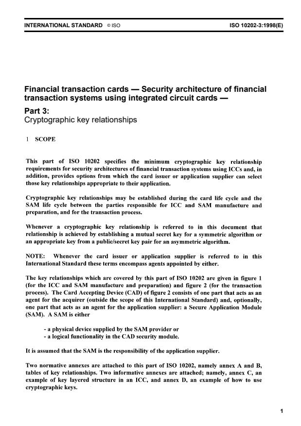 ISO 10202-3:1998 - Financial transaction cards -- Security architecture of financial transaction systems using integrated circuit cards