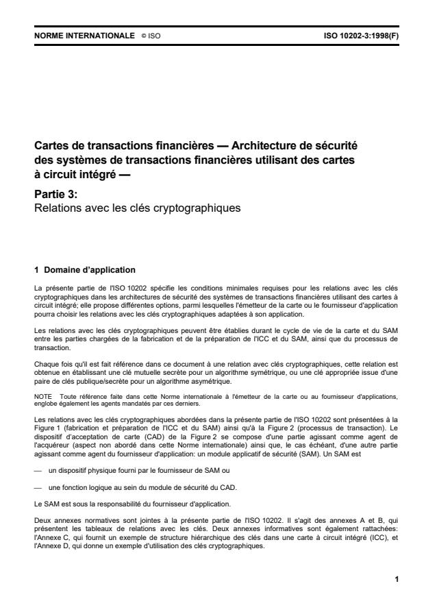 ISO 10202-3:1998 - Cartes de transactions financieres -- Architecture de sécurité des systemes de transactions financieres utilisant des cartes a circuit intégré