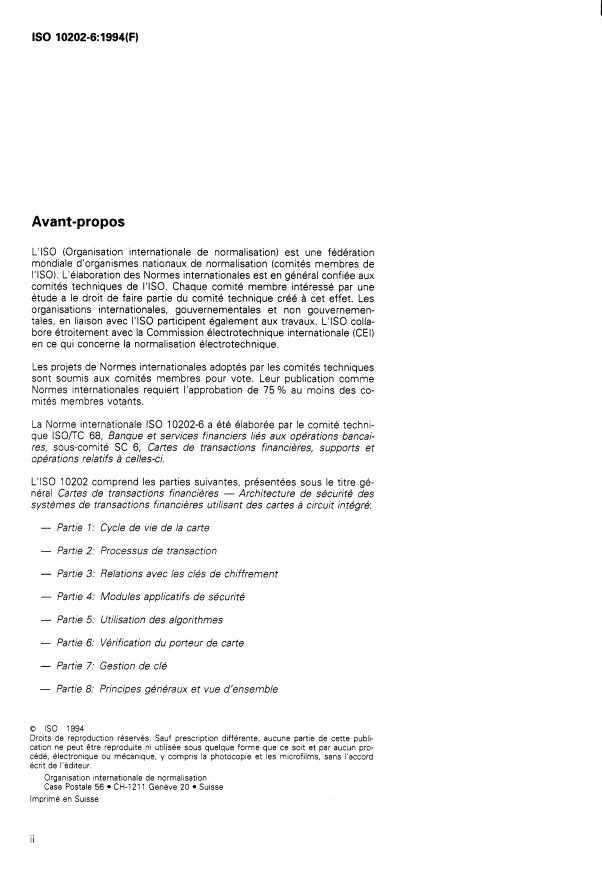 ISO 10202-6:1994 ISO 10202-6:1994 - Cartes de transactions financieres -- Architecture de sécurité des systemes de transactions financieres utilisant des cartes a circuit intégré - Page 2 preview
