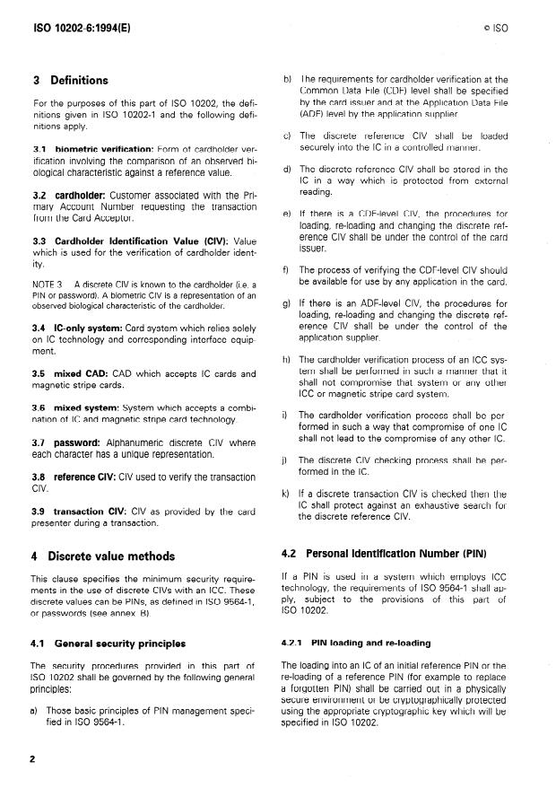ISO 10202-6:1994 ISO 10202-6:1994 - Financial transaction cards -- Security architecture of financial transaction systems using integrated circuit cards - Page 4 preview
