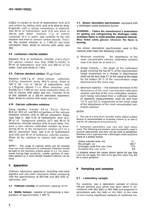 ISO 10203:1992 ISO 10203:1992 - Iron ores -- Determination of calcium content -- Flame atomic absorption spectrometric method - Page 4 preview