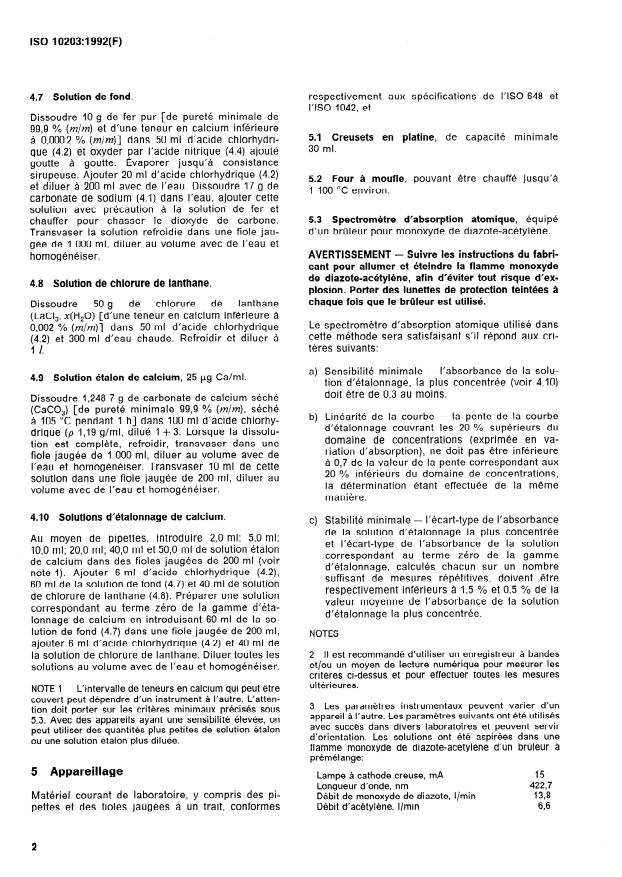 ISO 10203:1992 ISO 10203:1992 - Minerais de fer -- Dosage du calcium -- Méthode par spectrométrie d'absorption atomique dans la flamme - Page 4 preview