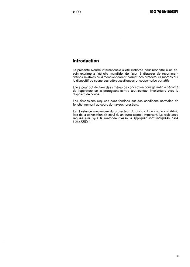 ISO 7918:1995 - Matériel forestier -- Débroussailleuses et coupe-herbe portatifs -- Dimensions du protecteur du dispositif de coupe