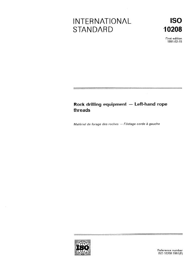 ISO 10208:1991 - Rock drilling equipment -- Left-hand rope threads