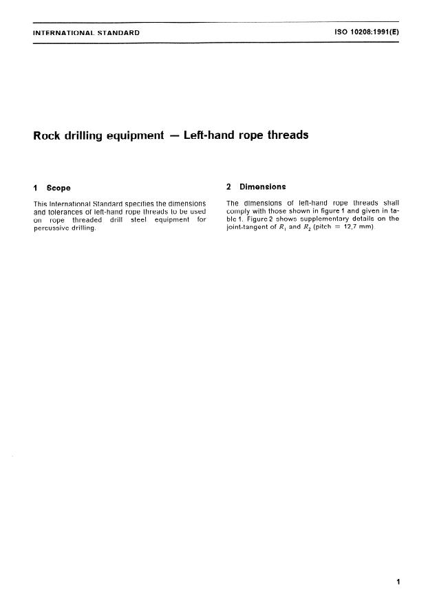 ISO 10208:1991 - Rock drilling equipment -- Left-hand rope threads