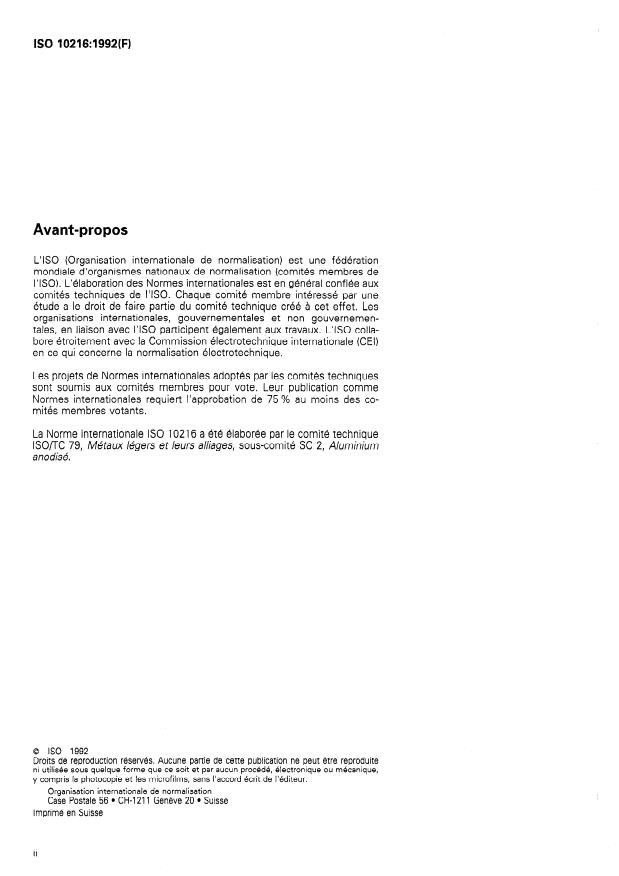 ISO 10216:1992 ISO 10216:1992 - Aluminium et alliages d'aluminium anodisés -- Détermination de la netteté d'image sur couches anodiques -- Méthode instrumentale - Page 2 preview