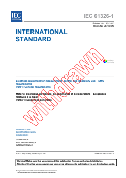 IEC 61326-1:2012 IEC 61326-1:2012 RLV - Electrical equipment for measurement, control and laboratory use - EMC requirements - Part 1: General requirements
Released:7/10/2012
Isbn:9782832202074 - Page 3 preview