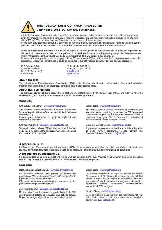 IEC 61326-2-1:2012 IEC 61326-2-1:2012 - Electrical equipment for measurement, control and laboratory use - EMC requirements - Part 2-1: Particular requirements - Test configurations, operational conditions and performance criteria for sensitive test and measurement equipment for EMC unprotected applications - Page 2 preview