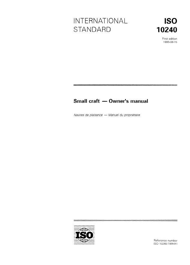 ISO 10240:1995 - Small craft -- Owner's manual